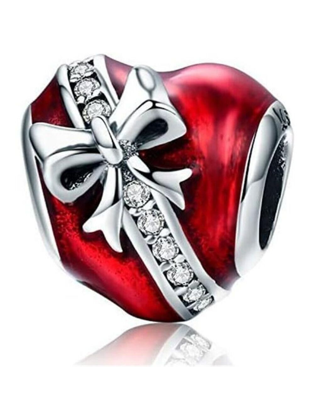 925 sterling silver bowknot love heart charm bead fits Pandora bracelet necklace